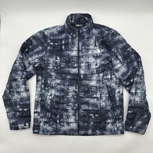 The North Face Thermoball Size Medium Blue Printed Quilted Zip-Up Puffer Jacket - Picture 1 of 11
